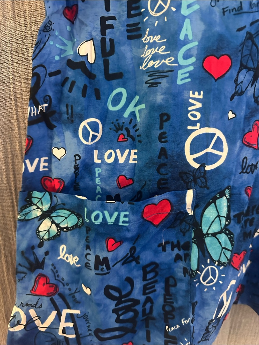 Dickies Scrub Top with Love, Butterfly & Peace Print - Picture 2 of 5